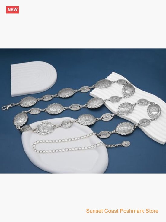 Western Concho Chain Belt for Women Adjustable Metal Waist Chain Jeans Dresses